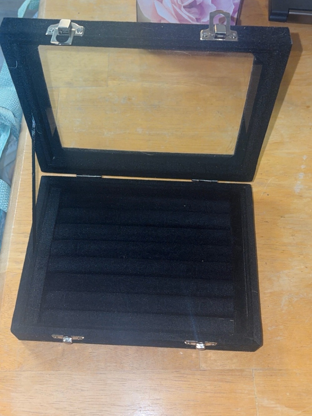 Black Velvet Jewelry Ring Organizer with Clear Lid - Unbranded brand new